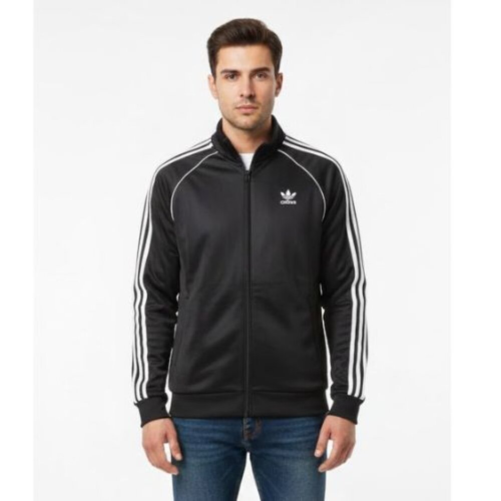 Adidas Men's Black Varsity Bomber Jacket with White Accents Small